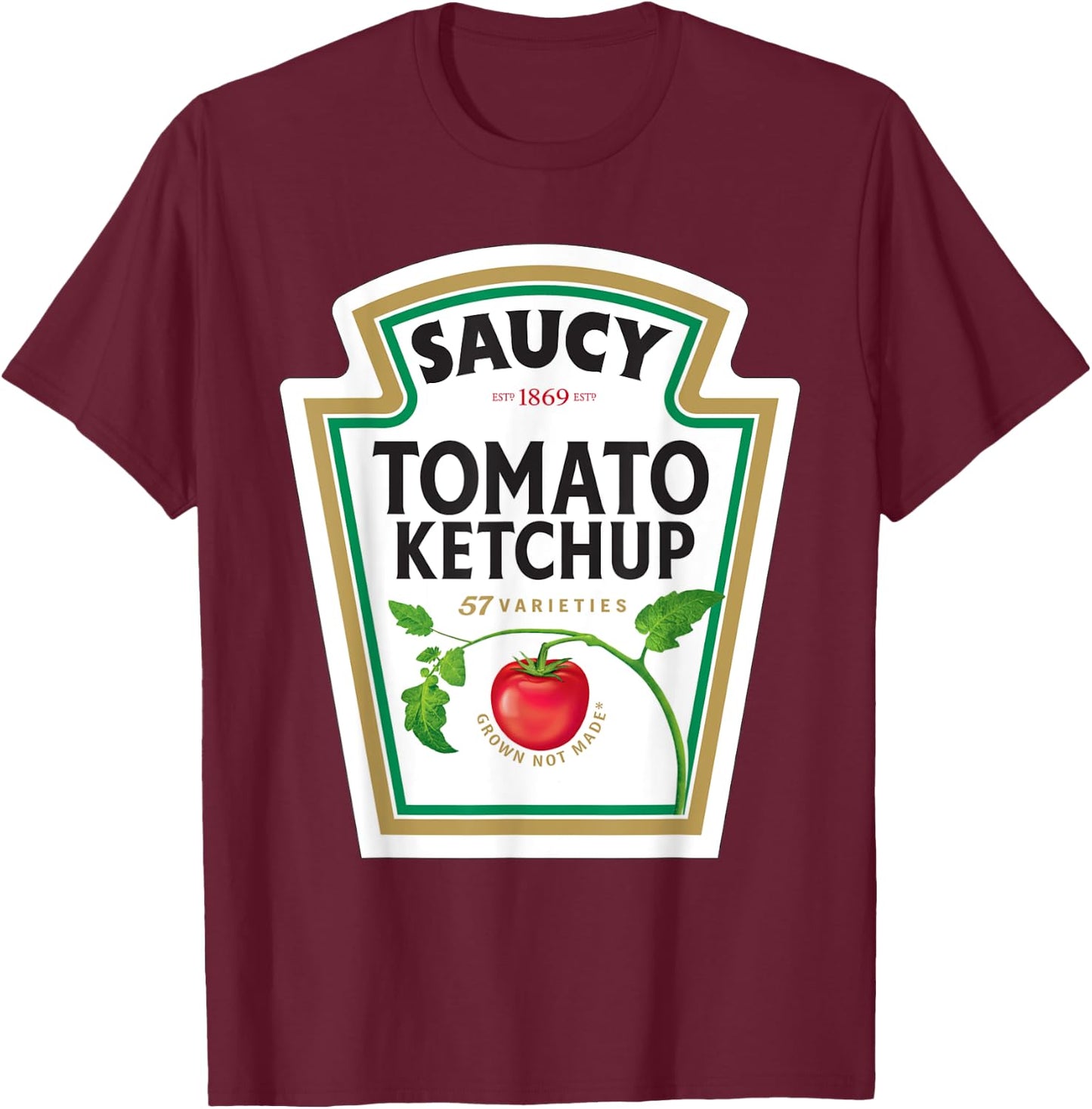 Halloween Matching Costume Saucy Tomato Ketchup Bottle Label T-Shirt - T-Shirt | Maroon