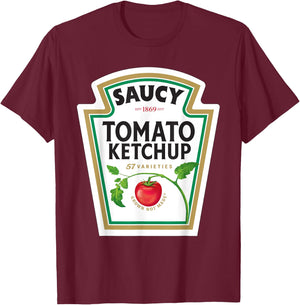 Halloween Matching Costume Saucy Tomato Ketchup Bottle Label T-Shirt - T-Shirt | Maroon