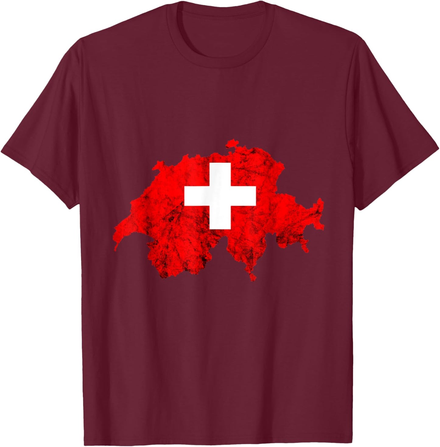 Switzerland Vintage Swiss Flag Map Swiss Pride Schweiz T-Shirt - T-Shirt | Maroon