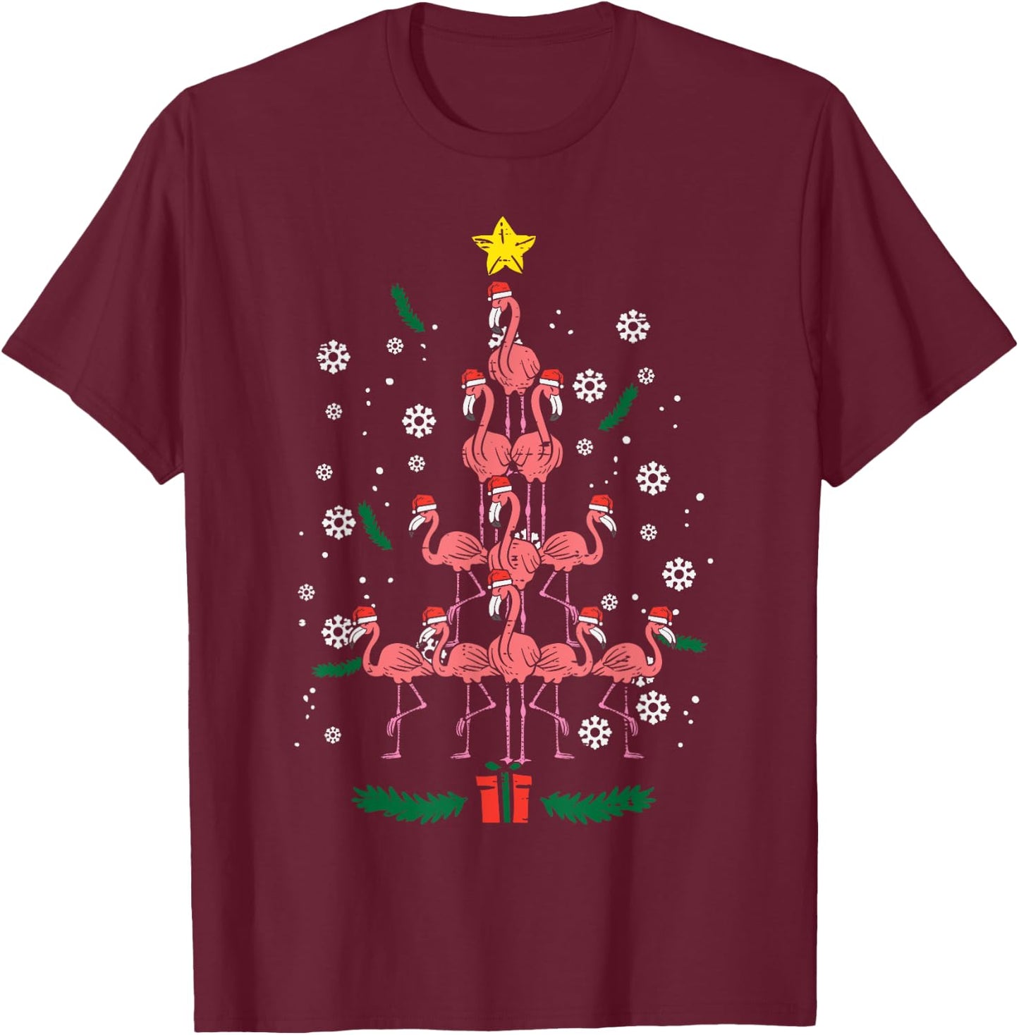 Flamingo Christmas Tree Bird Animal Xmas Women T-Shirt - T-Shirt | Maroon