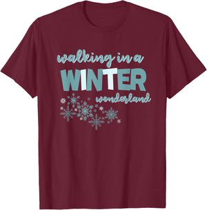 Walking In A Winter Wonderland Design T-Shirt - T-Shirt | Maroon