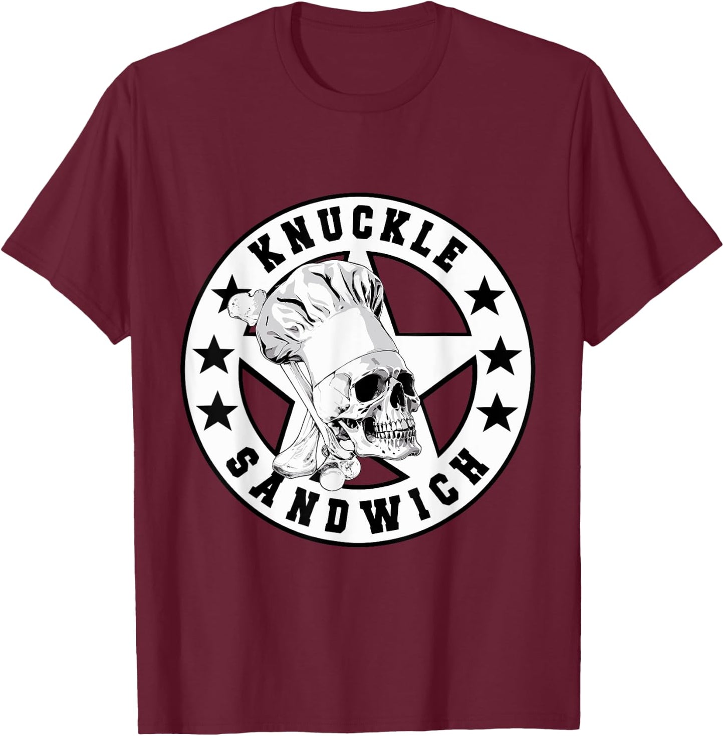 Knuckle Sandwich Skull Chef Vector T-Shirt - T-Shirt | Maroon