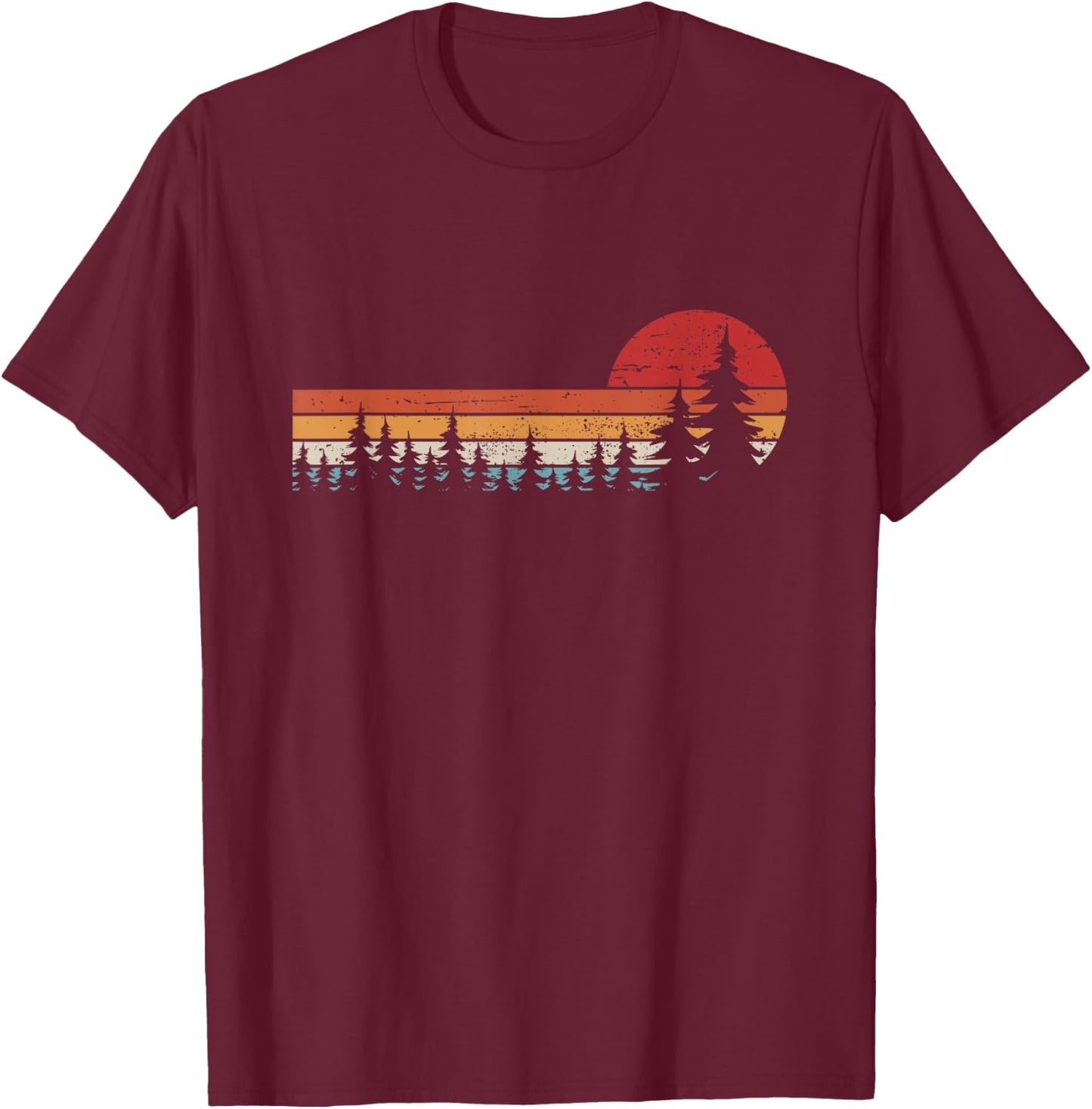 Trees Wildlife Nature Retro Forest T-Shirt - T-Shirt | Maroon