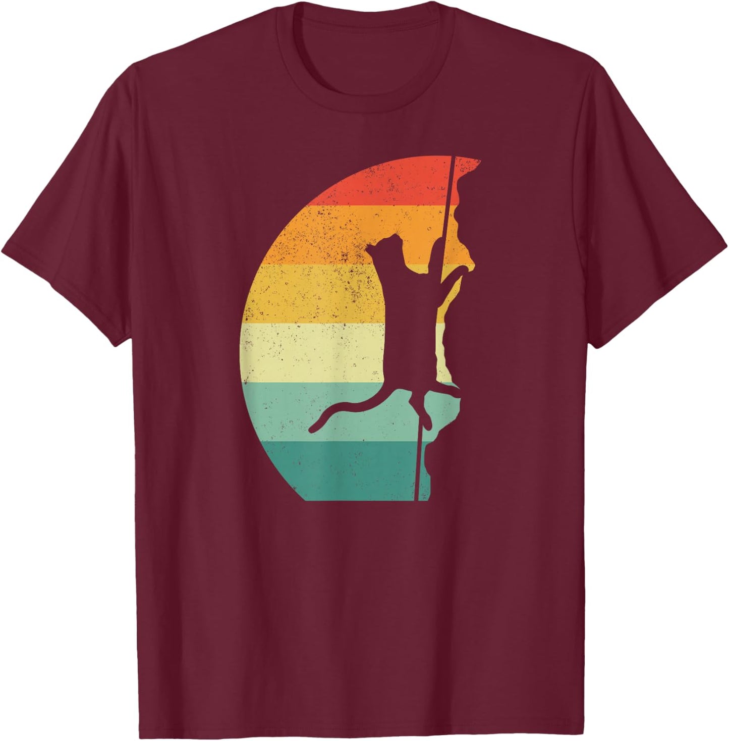 Rock Climbing Climber Cat Retro Vintage T-Shirt - T-Shirt | Maroon