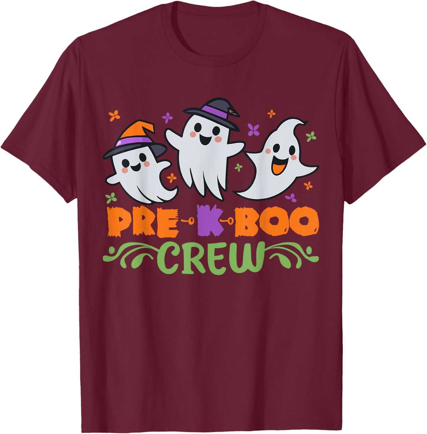 Pre K Boo Crew Pre Kindergarten Treat or Trick Halloween T-Shirt - T-Shirt | Maroon