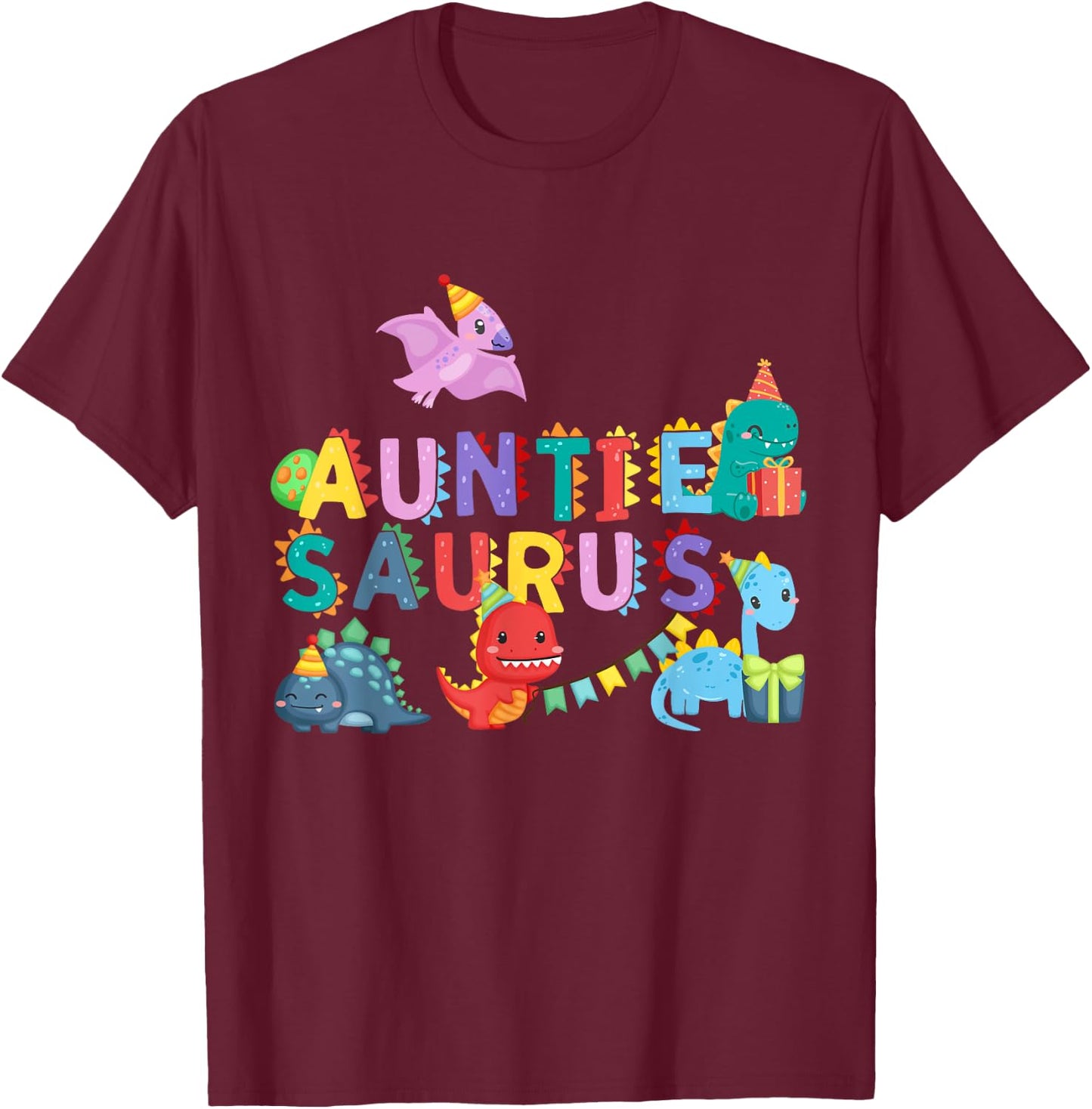 Auntie Saurus Rawr Dinosaur Family Matching T-Shirt - T-Shirt | Maroon