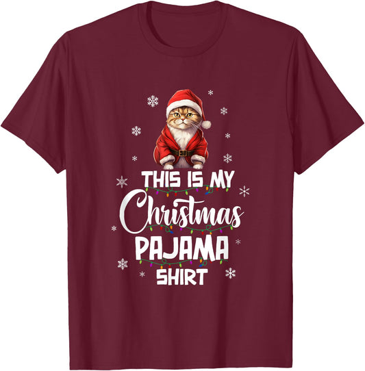This Is My Christmas Pajama Shirt Cat Lover Funny Christmas T-Shirt - T-Shirt | Maroon