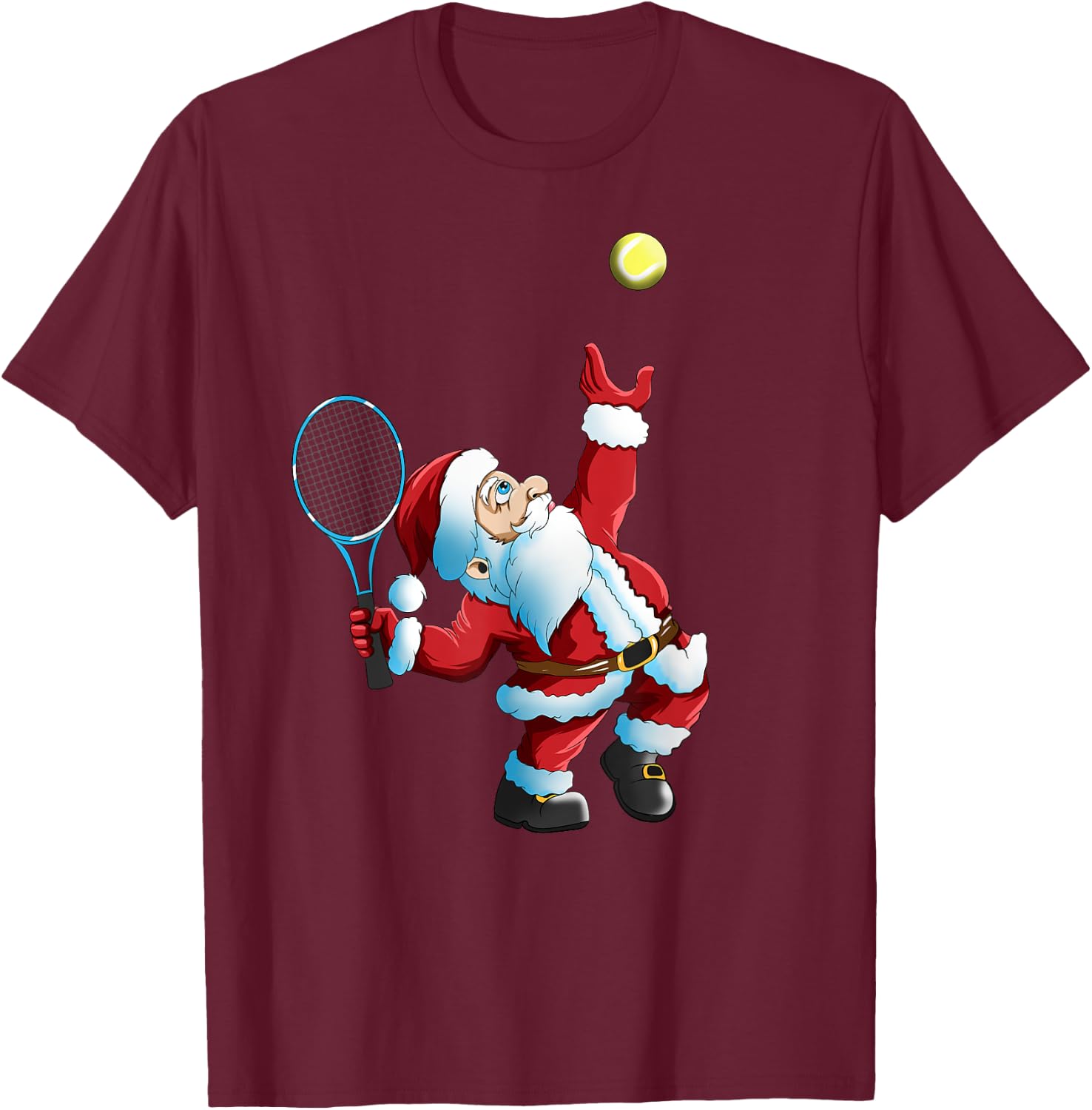 Christmas Santa Claus Tennis Game Tennis Racket T-Shirt - T-Shirt | Maroon
