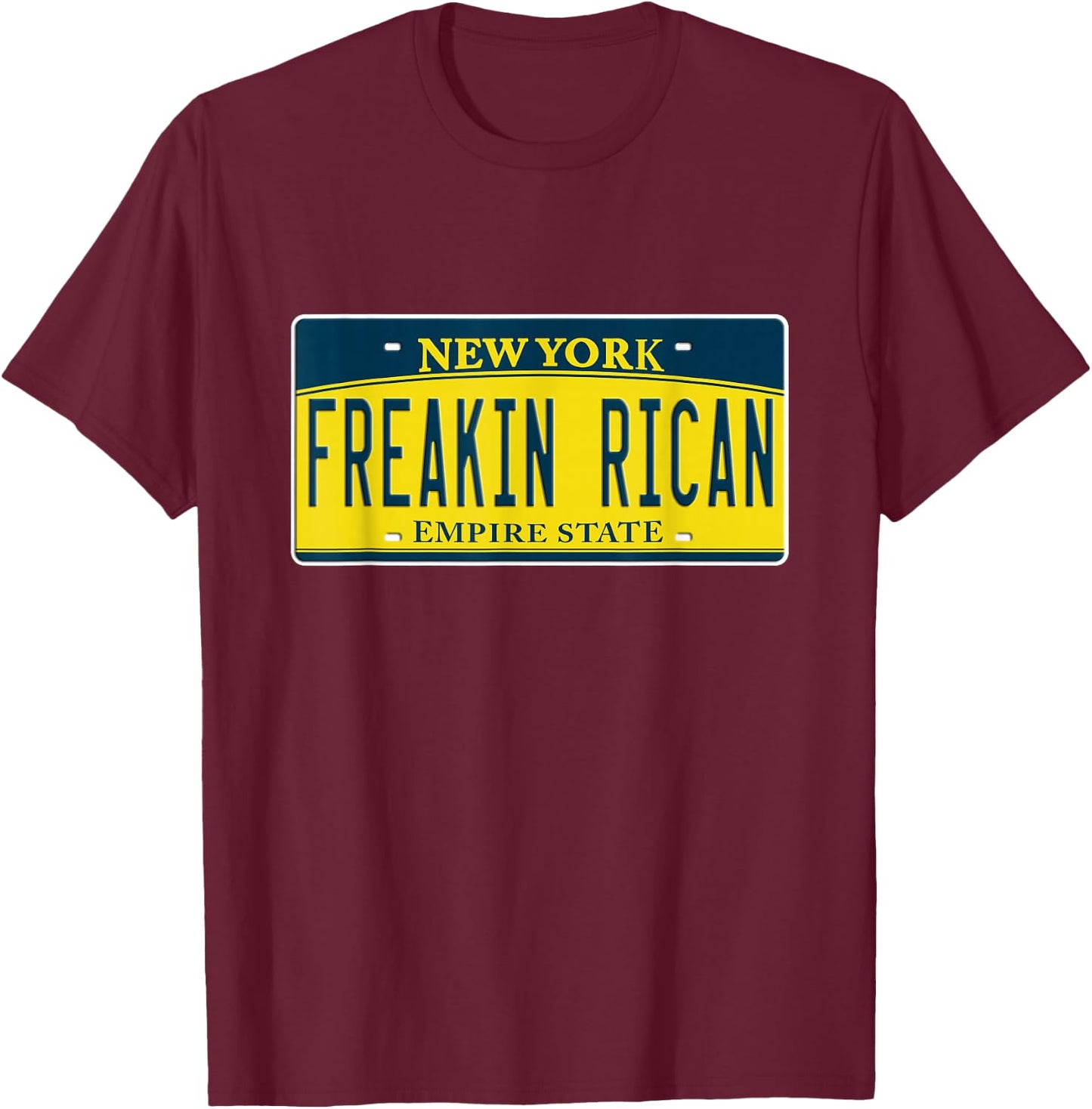 Boricua Freakin Puerto Rican NY New York License Plate T-Shirt - T-Shirt | Maroon