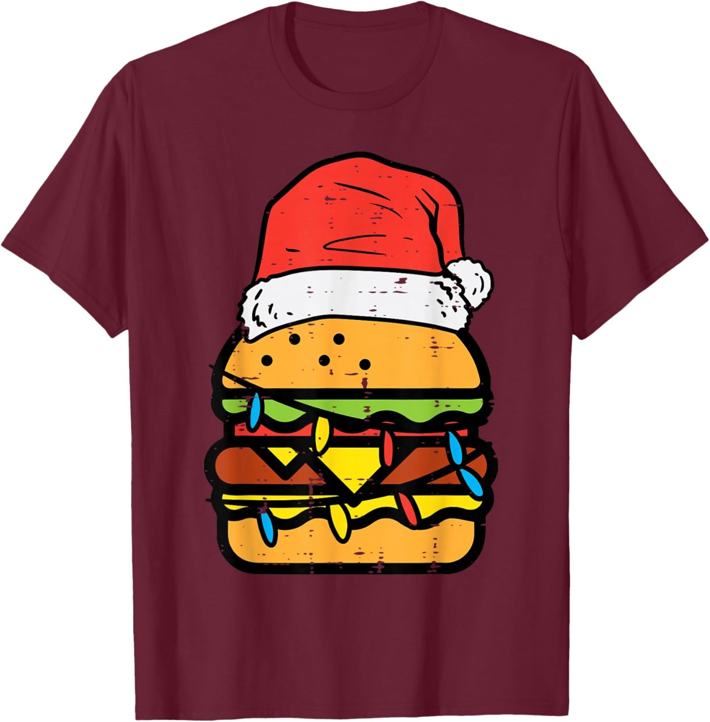 Christmas Burger Santa Funny Xmas Food Lover Men Women Kids T-Shirt - T-Shirt | Maroon