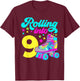 Rolling into 9 Girls 9th Birthday Roller Skates T-Shirt - T-Shirt | Maroon
