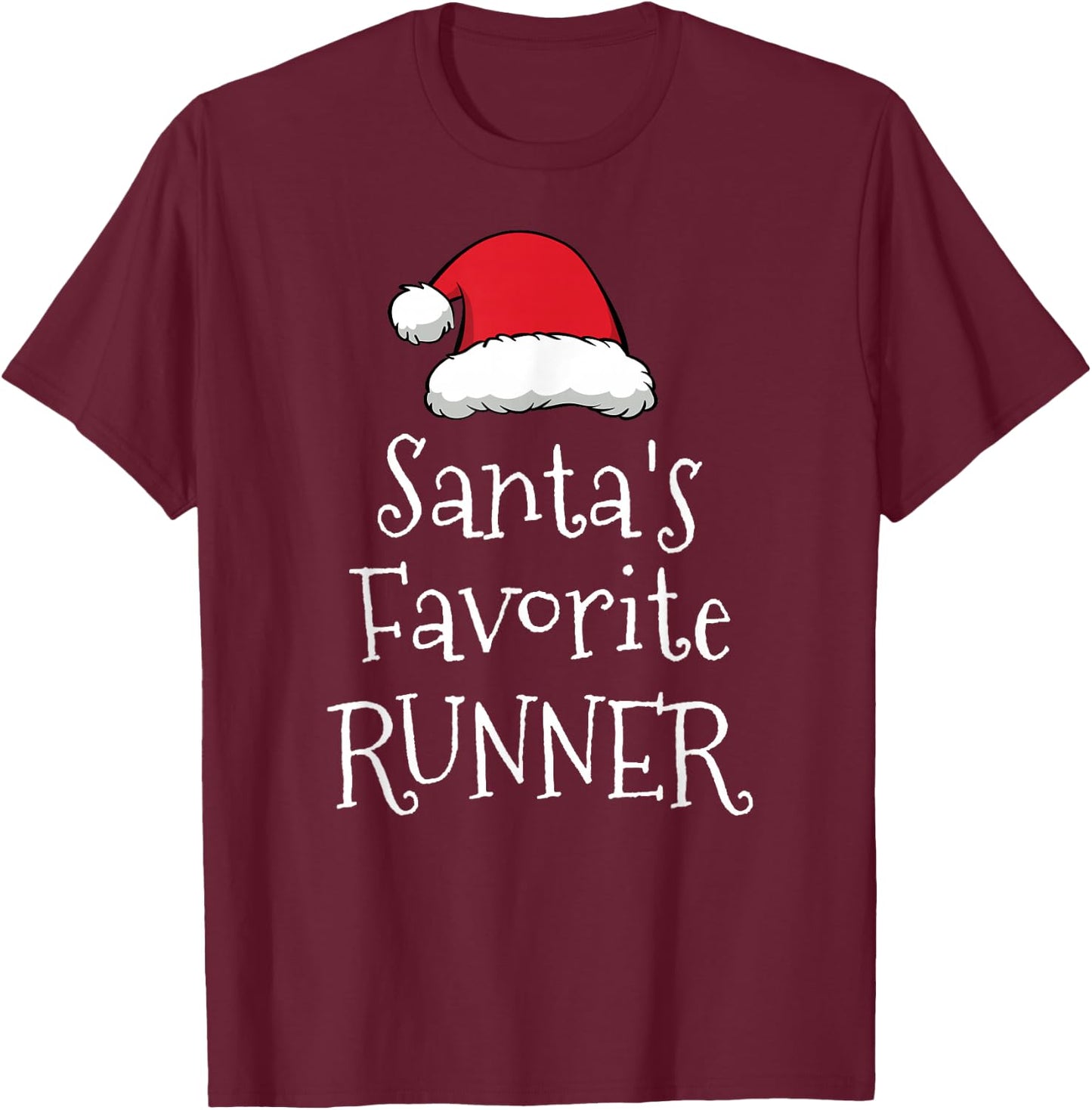 Santas Favorite Runner - Christmas Funny Running Gift T-Shirt - T-Shirt | Maroon