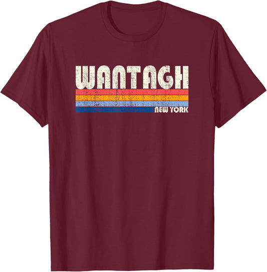 Vintage Retro 70s 80s Style Hometown of Wantagh, NY T-Shirt - T-Shirt | Maroon