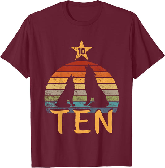 Wolf Birthday 10 Year Old Tenth Wolf 10th Birthday Boy Girl T-Shirt - T-Shirt | Maroon