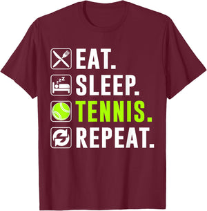 Eat Sleep Tennis Repeat Funny Tennis Player T-Shirt - T-Shirt | Maroon