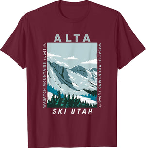 Alta Ski Area Utah Distressed Vintage T-Shirt - T-Shirt | Maroon