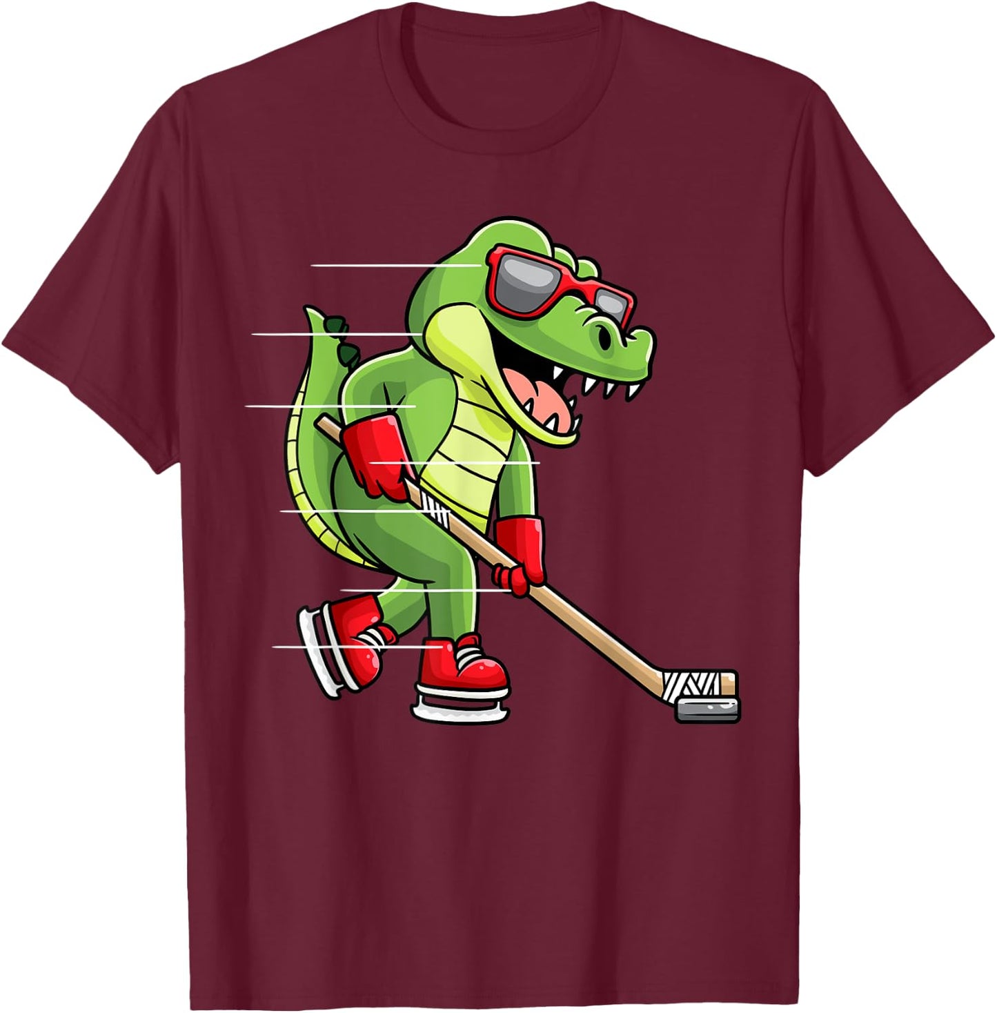 Crocodile Playing Ice Hockey Game Player Alligator T-Shirt - T-Shirt | Maroon