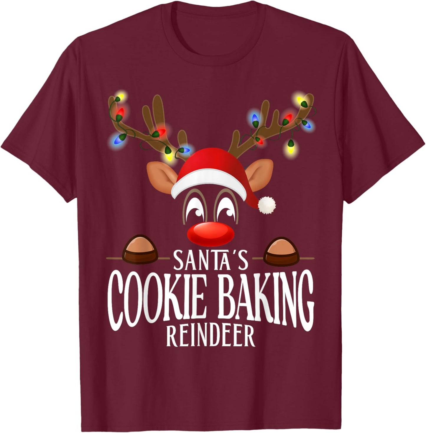 Santa's Cookie baking Reindeer Funny XMas Matching PJS T-Shirt - T-Shirt | Maroon