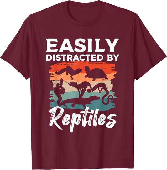 Easily Distracted by Reptiles Herpetology Herpetologist T-Shirt - T-Shirt | Maroon