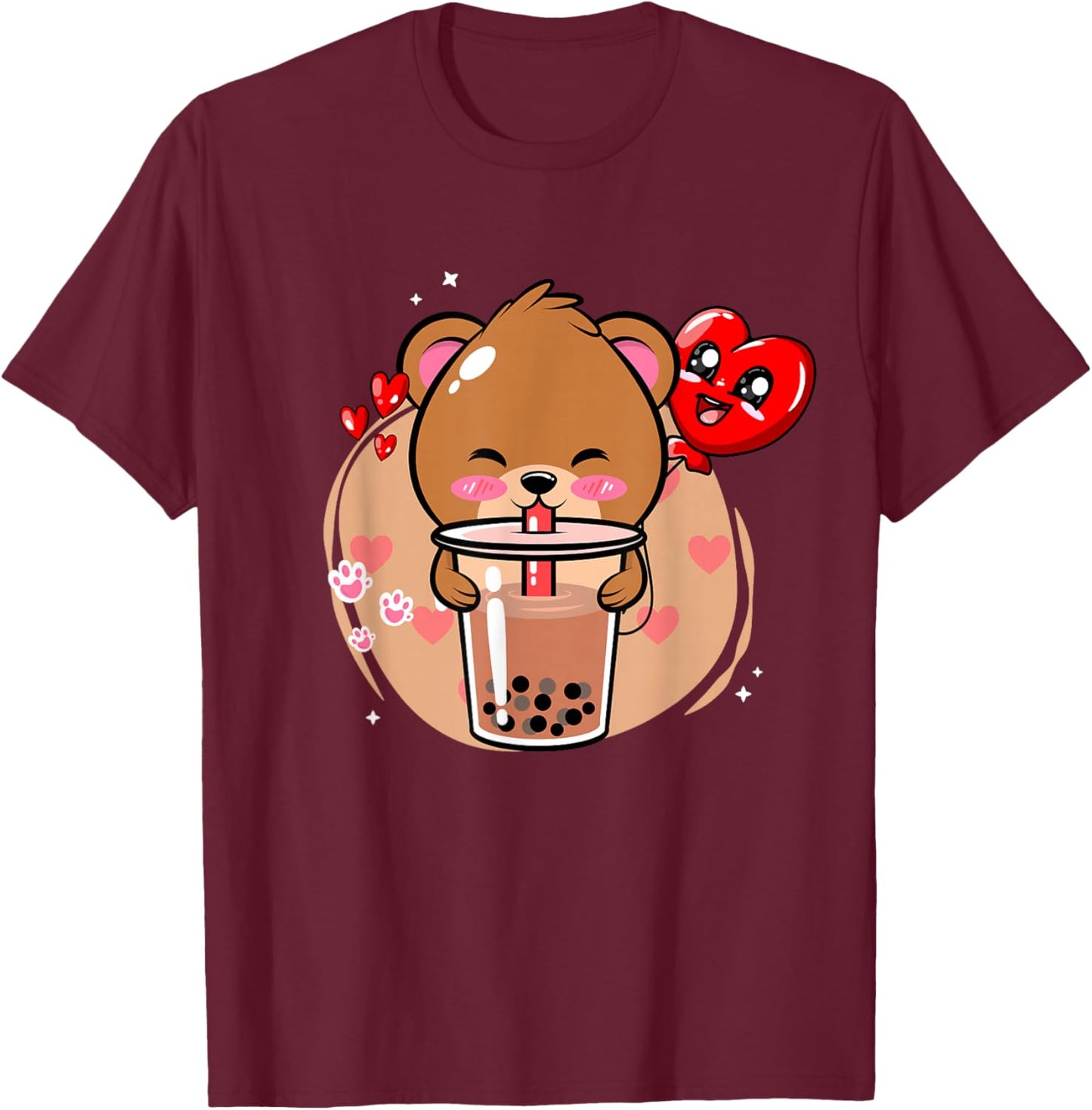 Anime Kawaii Boba Bear Bubble Tea Bear Boba Tea Bear Kuma T-Shirt - T-Shirt | Maroon