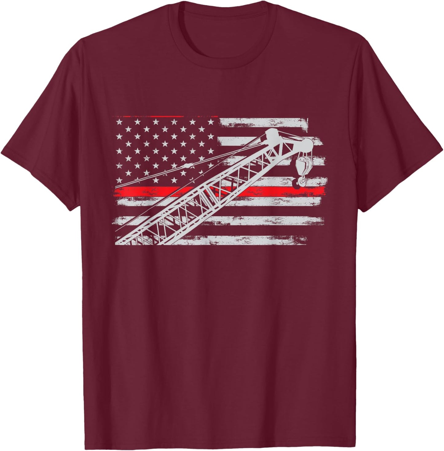 Crane operator Usa Flag Heavy Equipment Crane T-Shirt - T-Shirt | Maroon