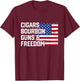 Cigars Bourbon Guns and Freedom Lover American Usa Flag T-Shirt - T-Shirt | Maroon