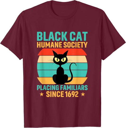 Black Cat Humane Society Cats Retro Kitty Pet T-Shirt - T-Shirt | Maroon