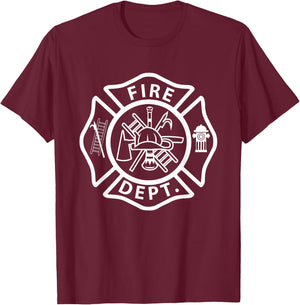 Fire Department Logo Uniform Fireman Symbol Firefighter Gear T-Shirt - T-Shirt | Maroon