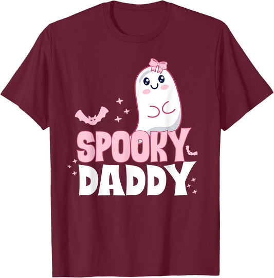 Spooky Daddy Family Cute Pink White Ghost Boo Halloween T-Shirt - T-Shirt | Maroon