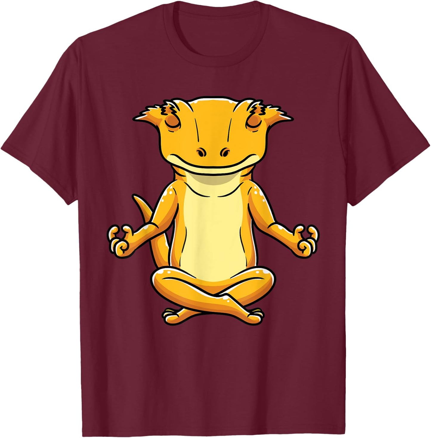 Funny Yoga Crested Gecko Meditating Lizard Reptile T-Shirt - T-Shirt | Maroon