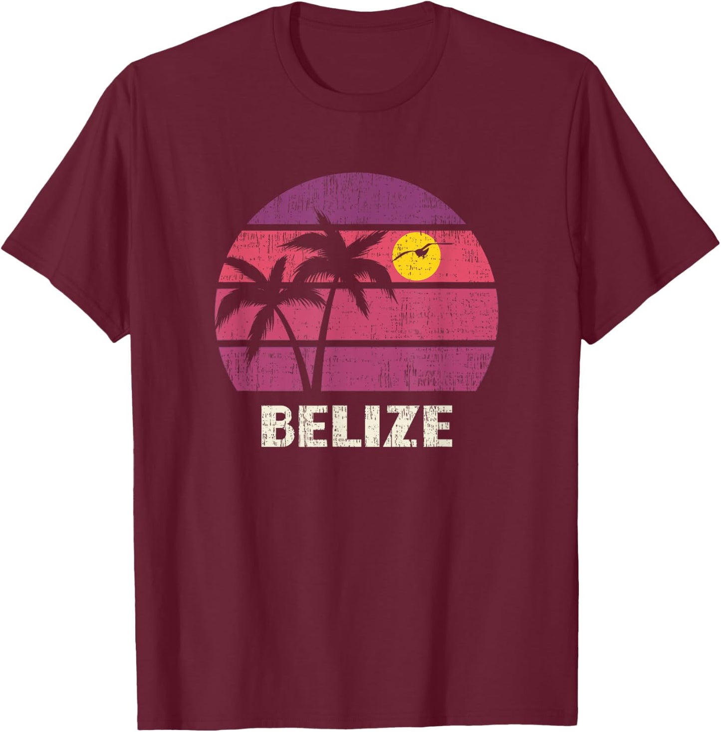 Belize Retro Surfer Beach Vintage Sunset Love T-Shirt - T-Shirt | Maroon