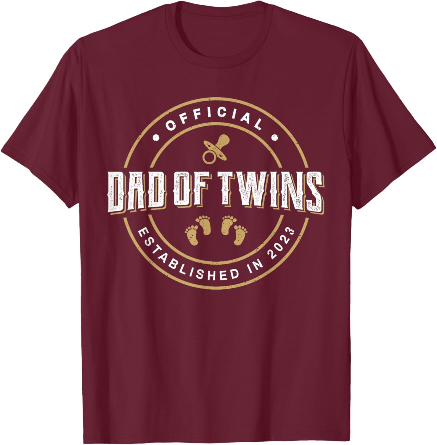 Dad of Twins 2023 New Dad To Be Expecting Daddy of Twins T-Shirt - T-Shirt | Maroon