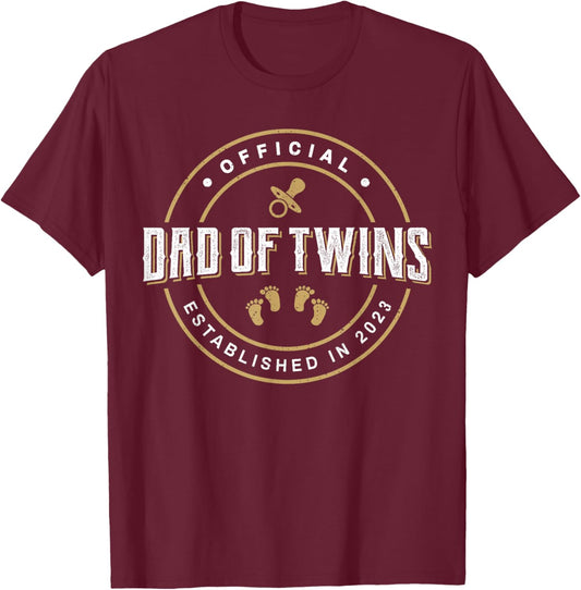 Dad of Twins 2023 New Dad To Be Expecting Daddy of Twins T-Shirt - T-Shirt | Maroon