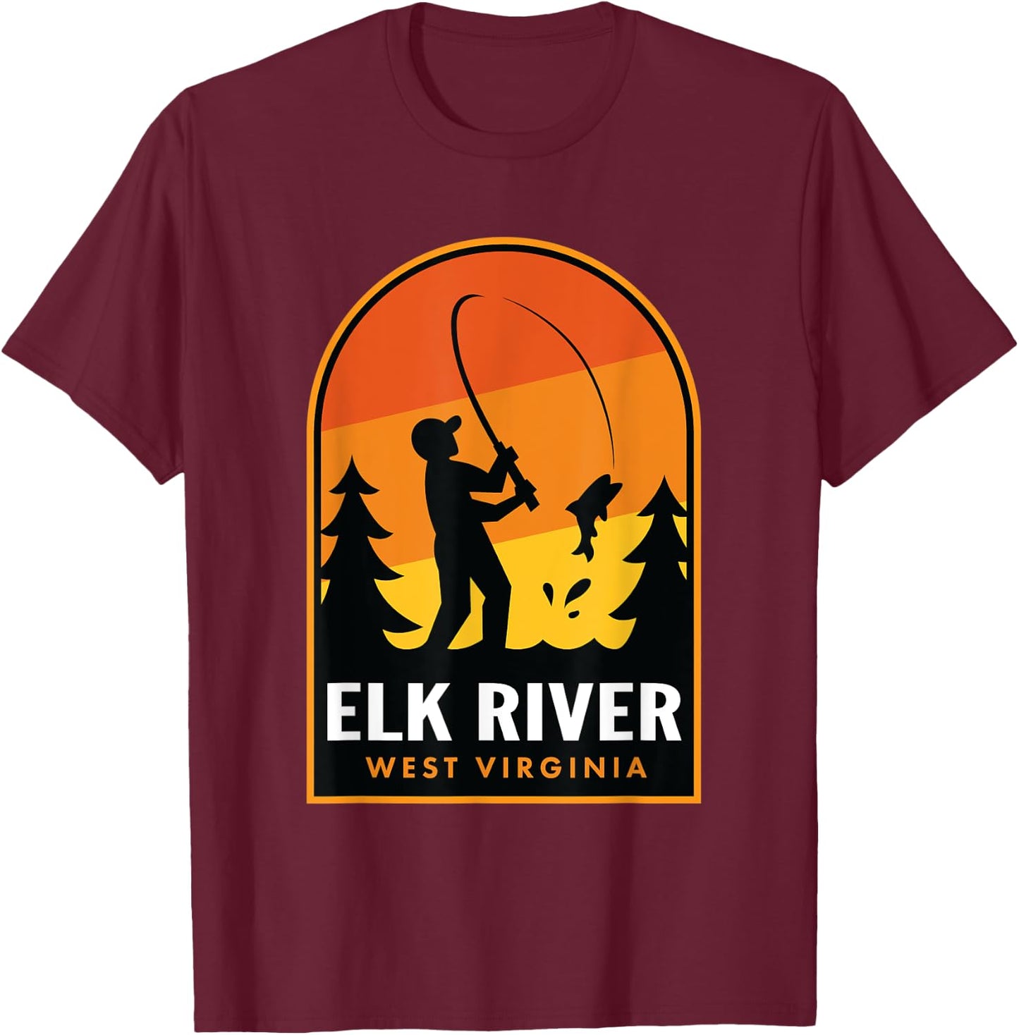 Elk River West Virginia Fishing T-Shirt - T-Shirt | Maroon