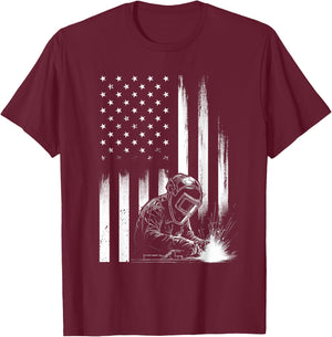 Welder American Flag Patriotic Welding Men Welder USA Flag T-Shirt - T-Shirt | Maroon