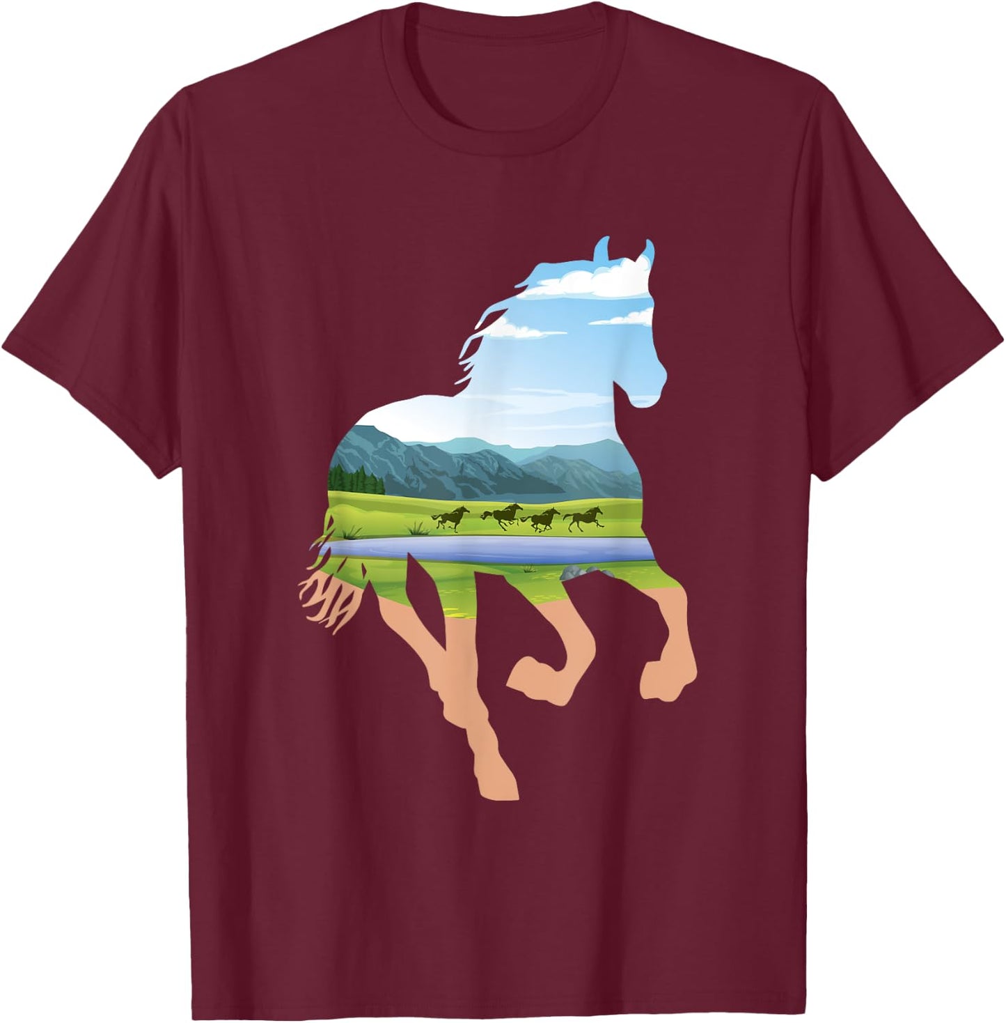 Horse Landscape Design - Horses Lover Equestrian Horseman T-Shirt - T-Shirt | Maroon