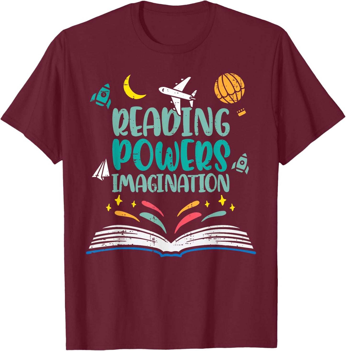 Reading Powers Imagination Cute Teacher Librarian Book Lover T-Shirt - T-Shirt | Maroon