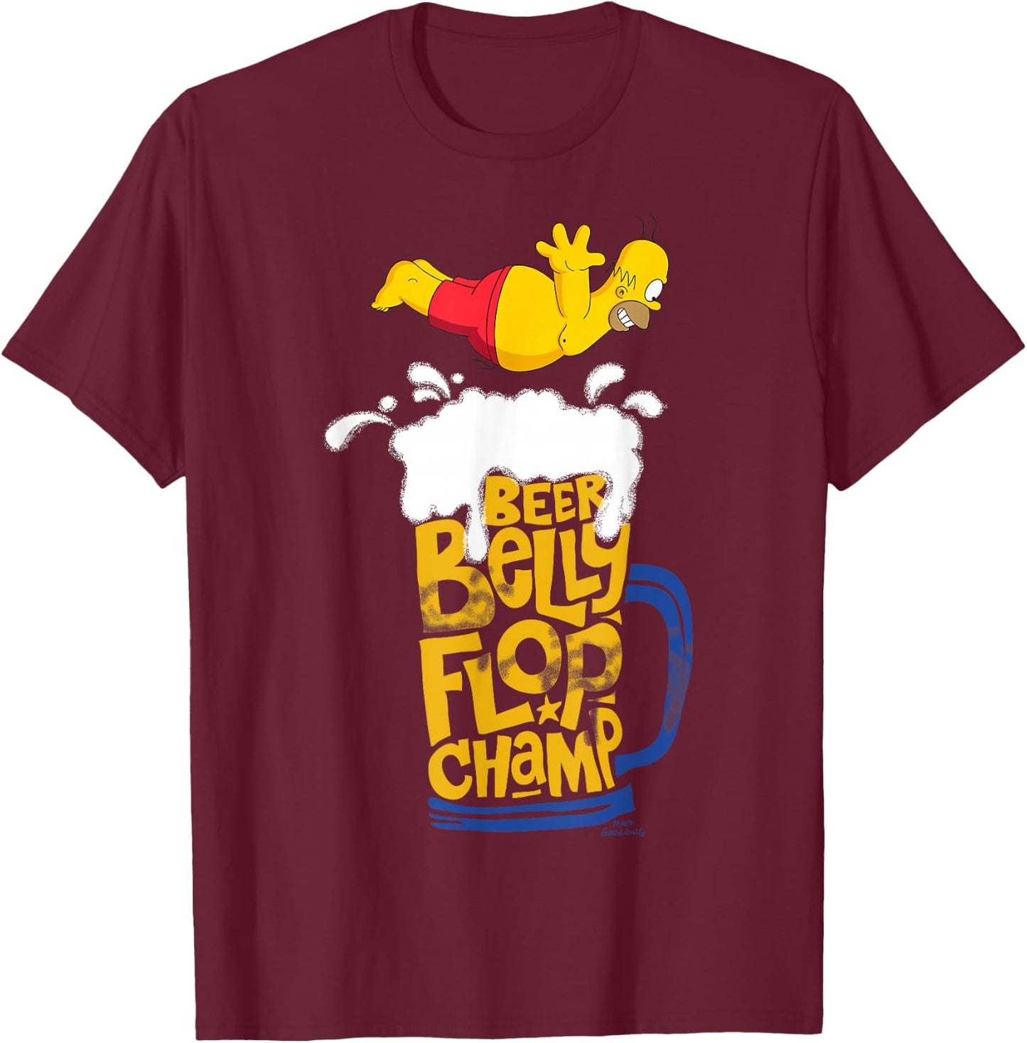 The Simpsons Homer Beer Belly Flop Champ T-Shirt - T-Shirt | Maroon