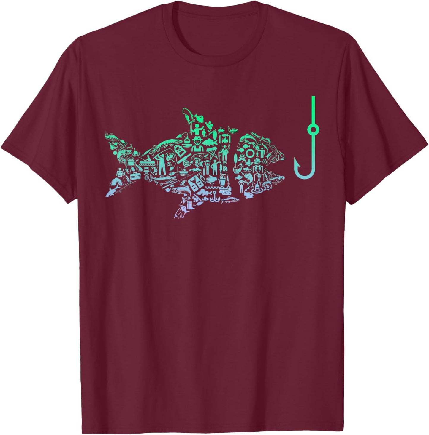 Cool Fish Hook Silhouette Graphic Angler Gear Youth Fishing T-Shirt - T-Shirt | Maroon