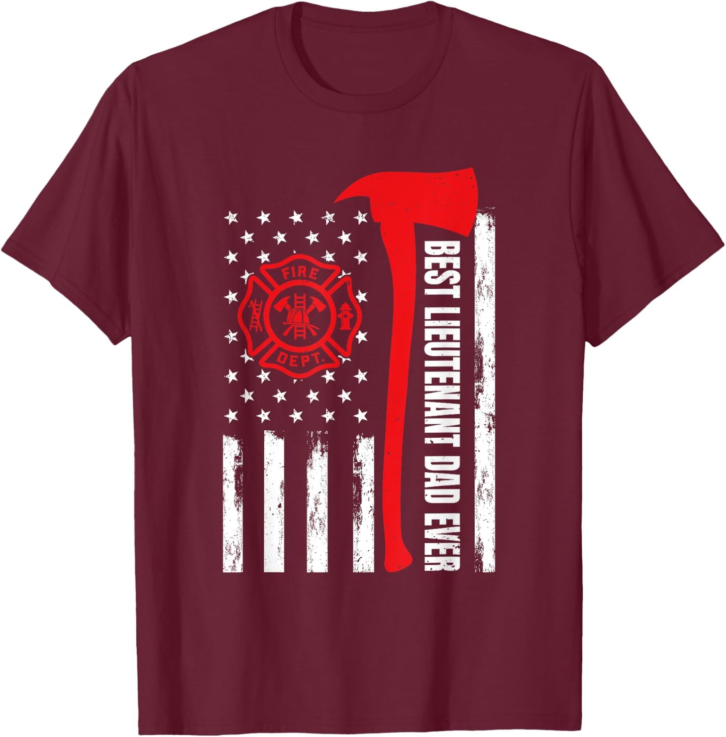Red Line American Flag Dad Fireman Lieutenant Firefighter T-Shirt - T-Shirt | Maroon