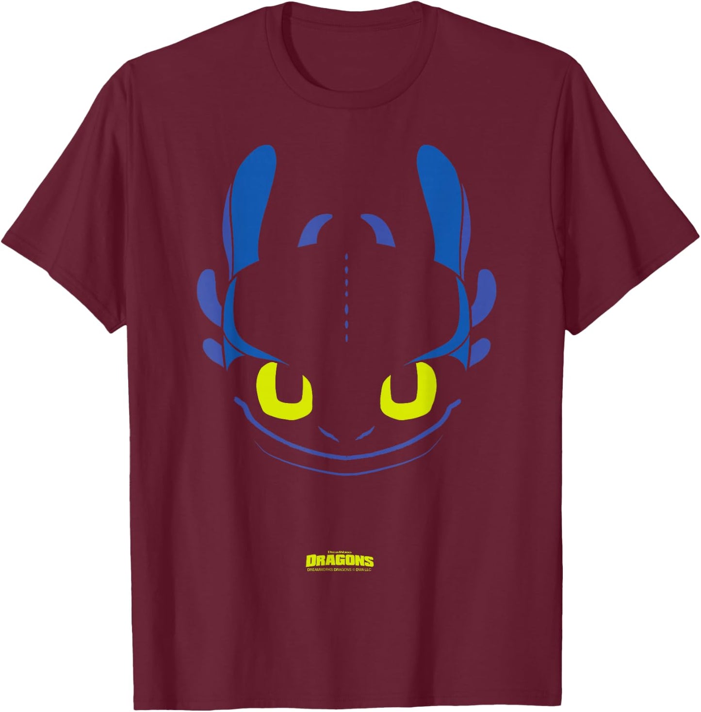 DreamWorks Dragons Toothless Night Fury Big Face Costume T-Shirt - T-Shirt | Maroon