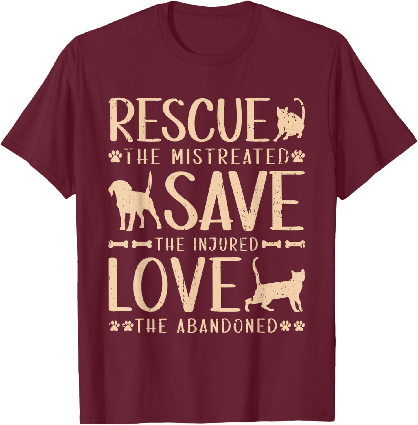 Rescue Save Love, Animal Rescue Dog Cat Lovers Men Women Girls Kids T-Shirt - T-Shirt | Maroon