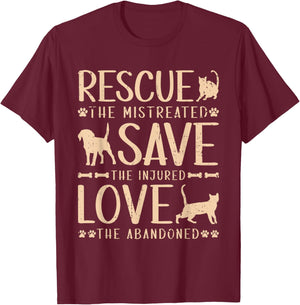Rescue Save Love, Animal Rescue Dog Cat Lovers Men Women Girls Kids T-Shirt - T-Shirt | Maroon