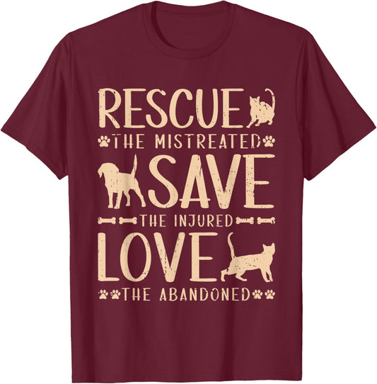 Rescue Save Love, Animal Rescue Dog Cat Lovers Men Women Girls Kids T-Shirt - T-Shirt | Maroon