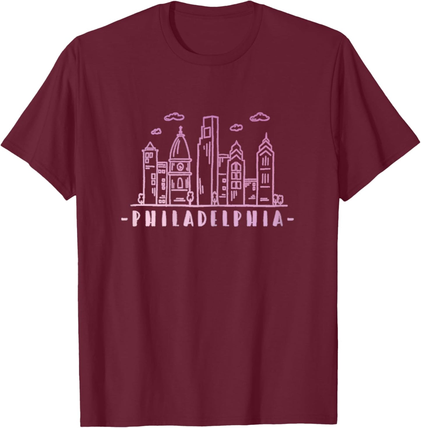Philadelphia Pennsylvania Pink Vintage Skyline T-Shirt - T-Shirt | Maroon