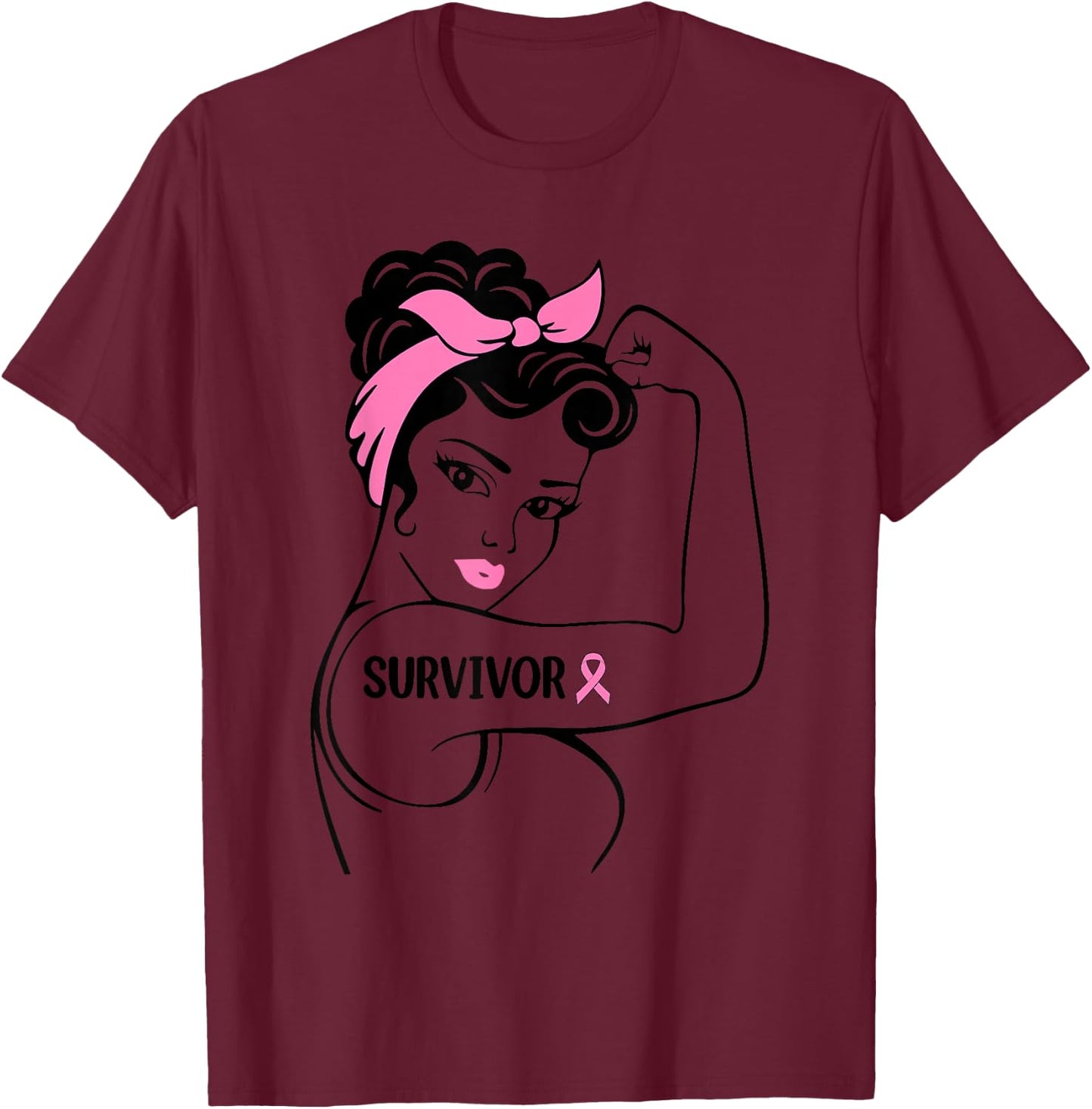 Breast Cancer Survivor Rosie Riveter Pink Awareness Women T-Shirt - T-Shirt | Maroon