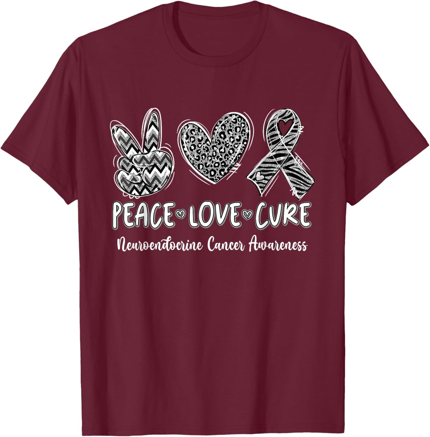Peace Love Cure Women Neuroendocrine Cancer T-Shirt - T-Shirt | Maroon