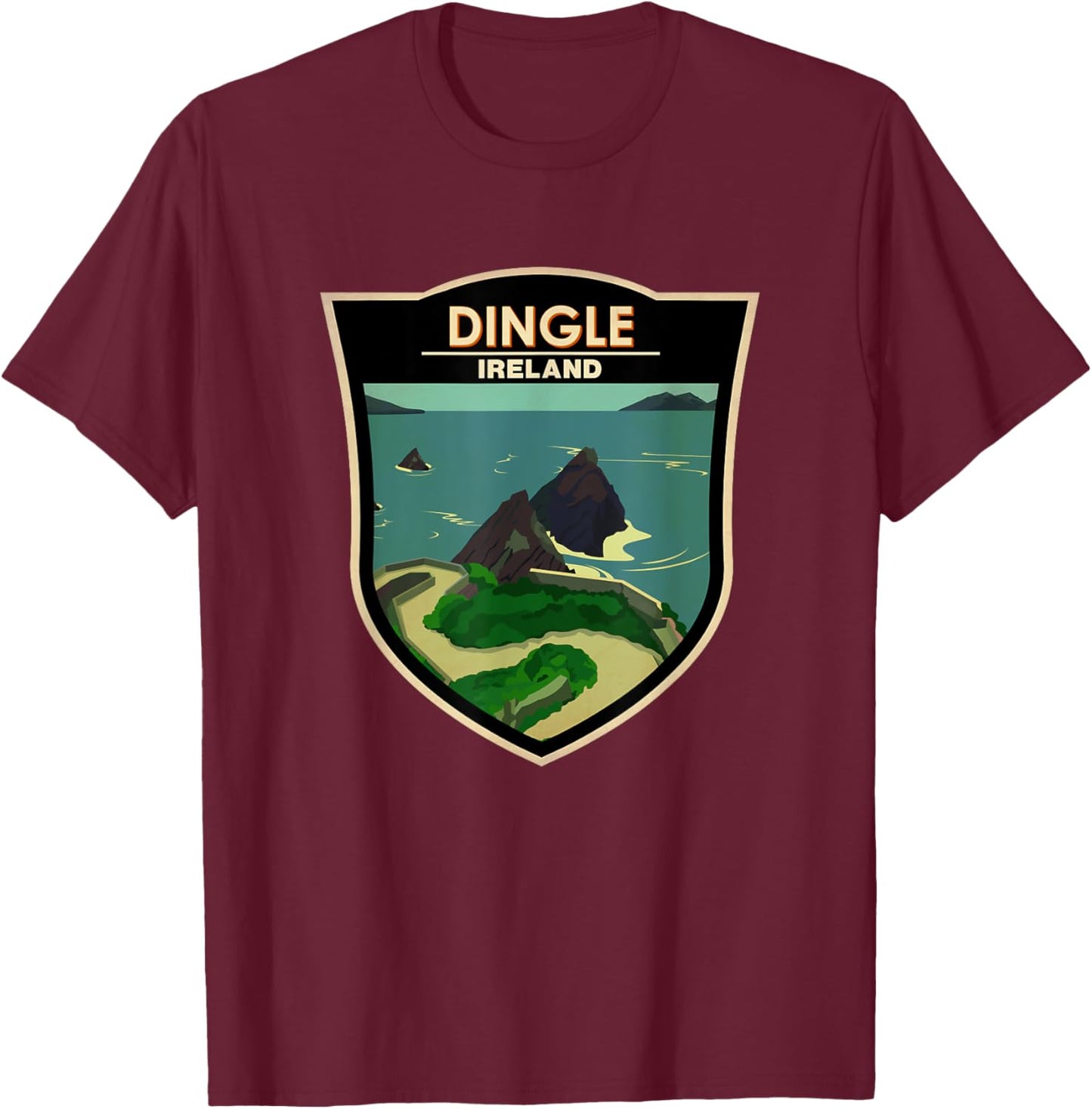 Dingle Peninsula Ireland Travel Badge Vintage T-Shirt - T-Shirt | Maroon