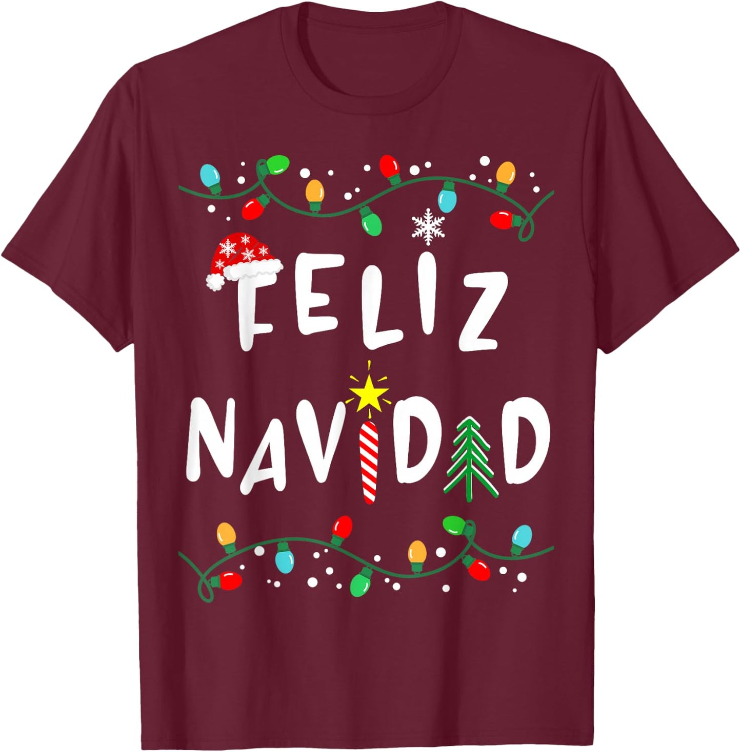 Feliz Navidad Shirt-Funny Mexican Christmas in Spanish T-Shirt - T-Shirt | Maroon