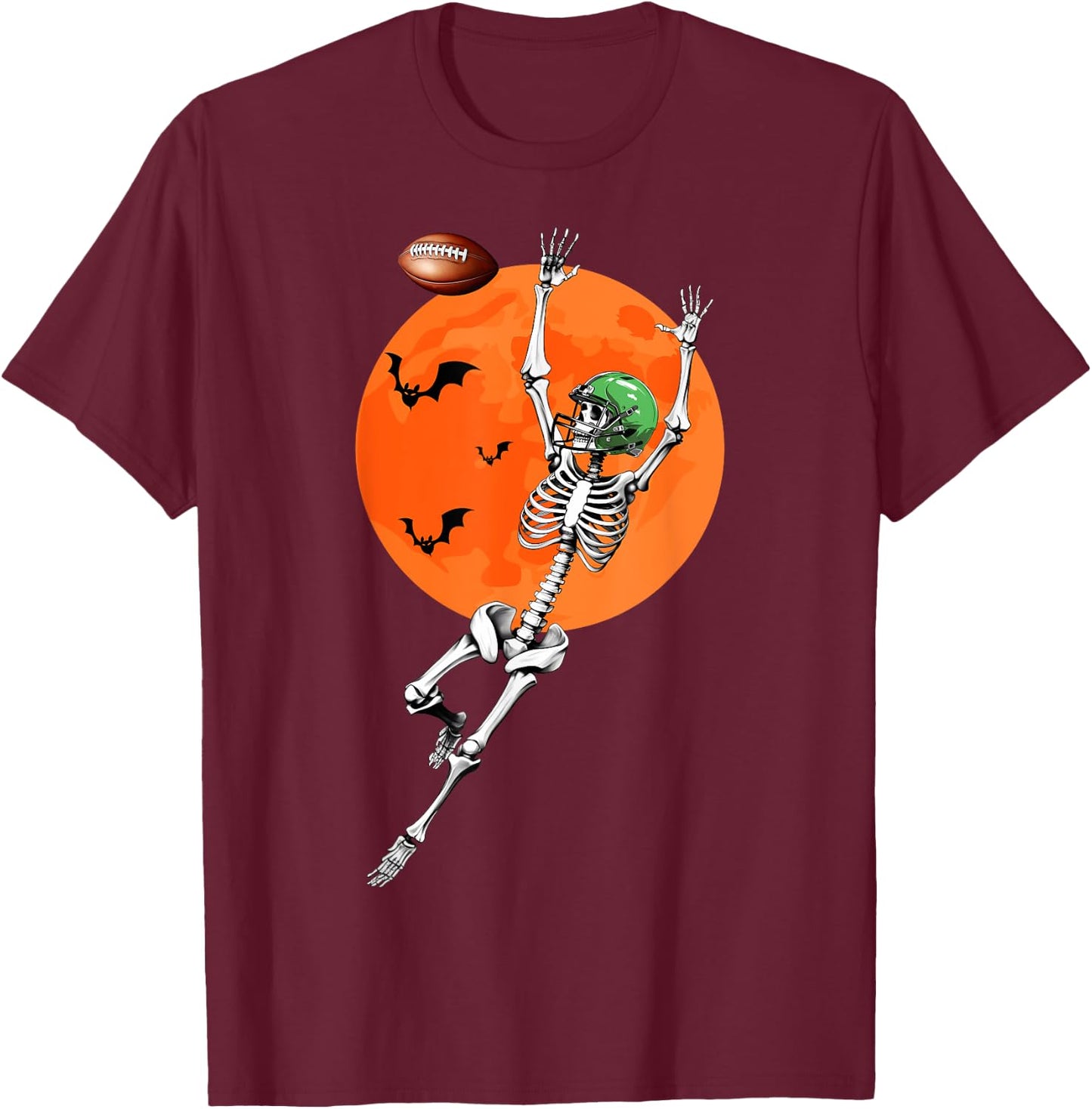 Football Skeleton Halloween Football Player T-Shirt - T-Shirt | Maroon